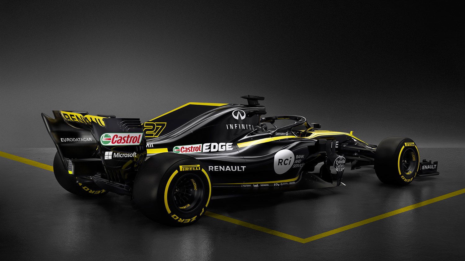 Renault Formula One Team - Formule Un Renault et logos partanaires sur fond noir
